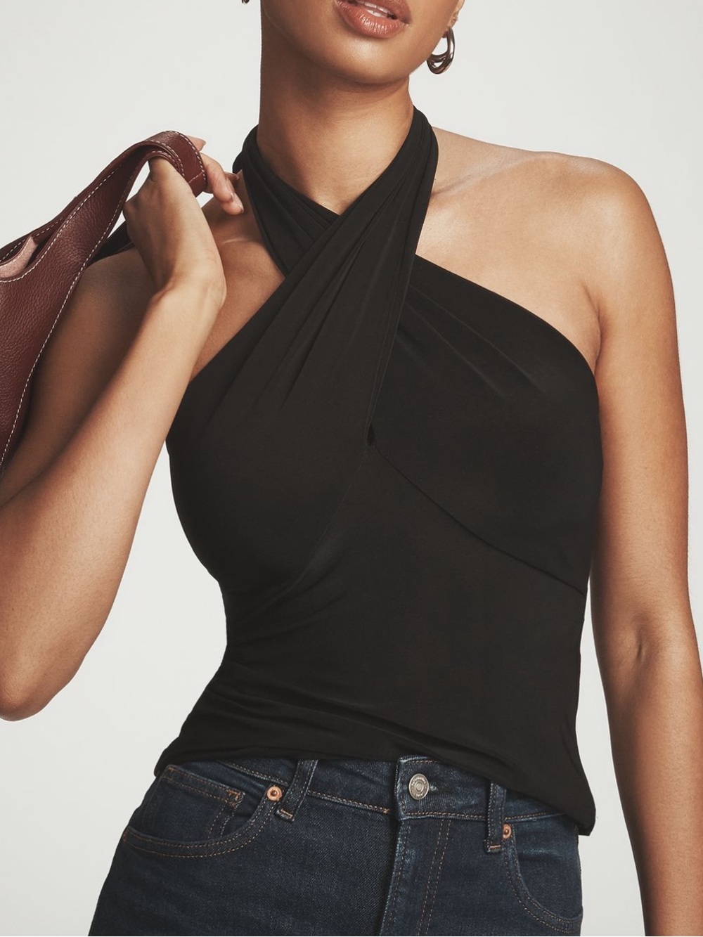 NWT Anthropologie Black Tie-Neck Shirred Halter Top
